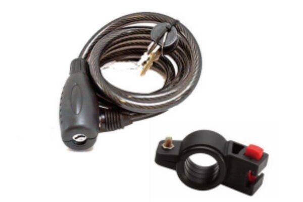 Cykellås med nycklar och monteringsfäste