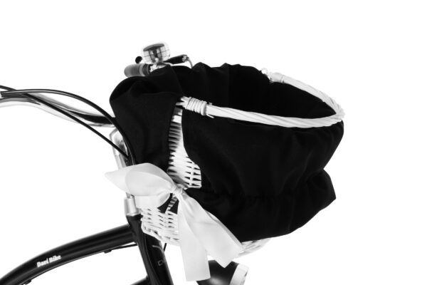 Cykelkorg med svart fodral och vit rosett