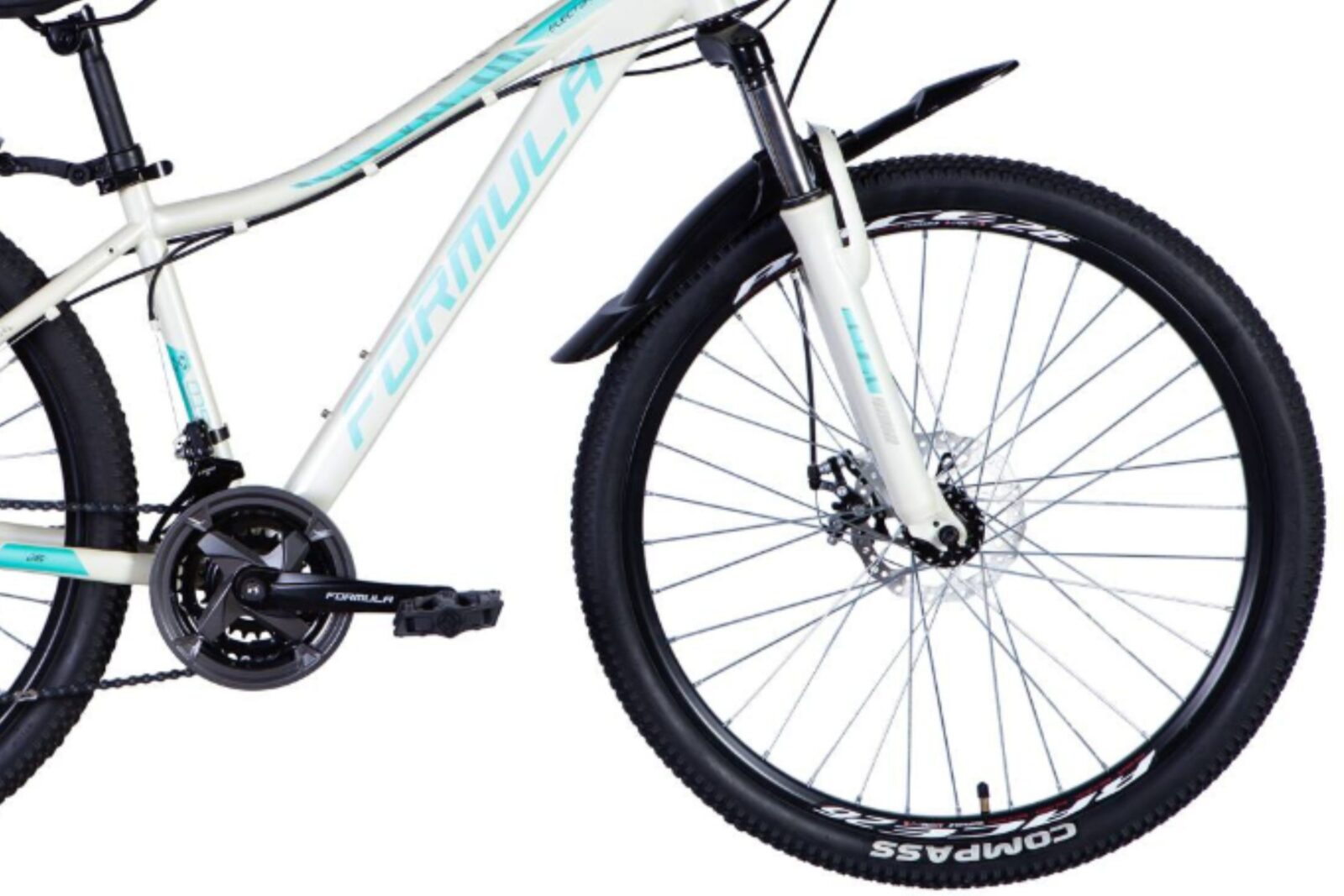 Biele horské bicykel so značkou Formula