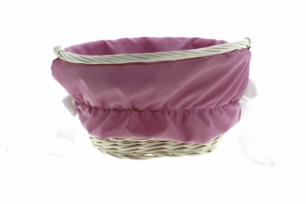 Rosa tygklädd flätad korg med handtag