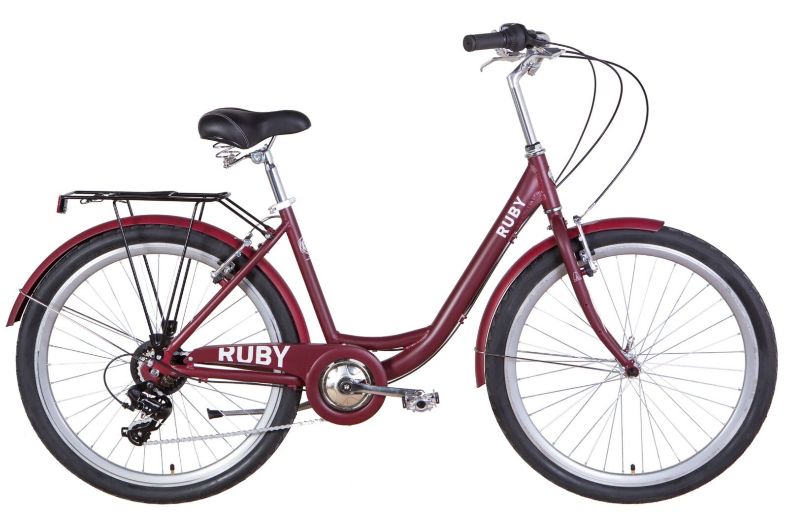 Bicykel Ruby v červenej farbe.