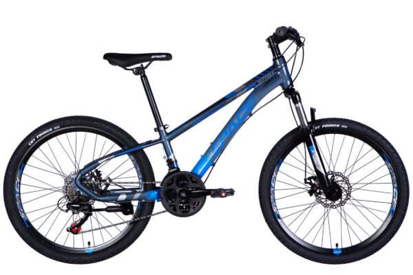 Modrý horský bicykel s diskovými brzdami