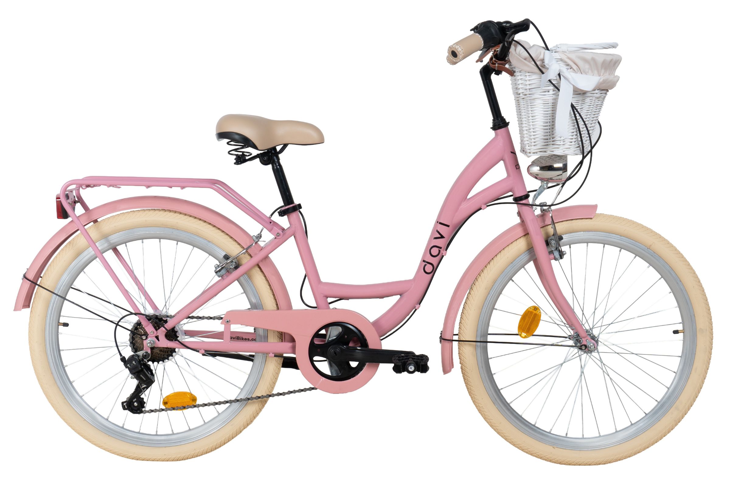 Detský bicykel Davi Amelia 24", 130–165 cm, 7 prevodov, Ružová/Bežová farba