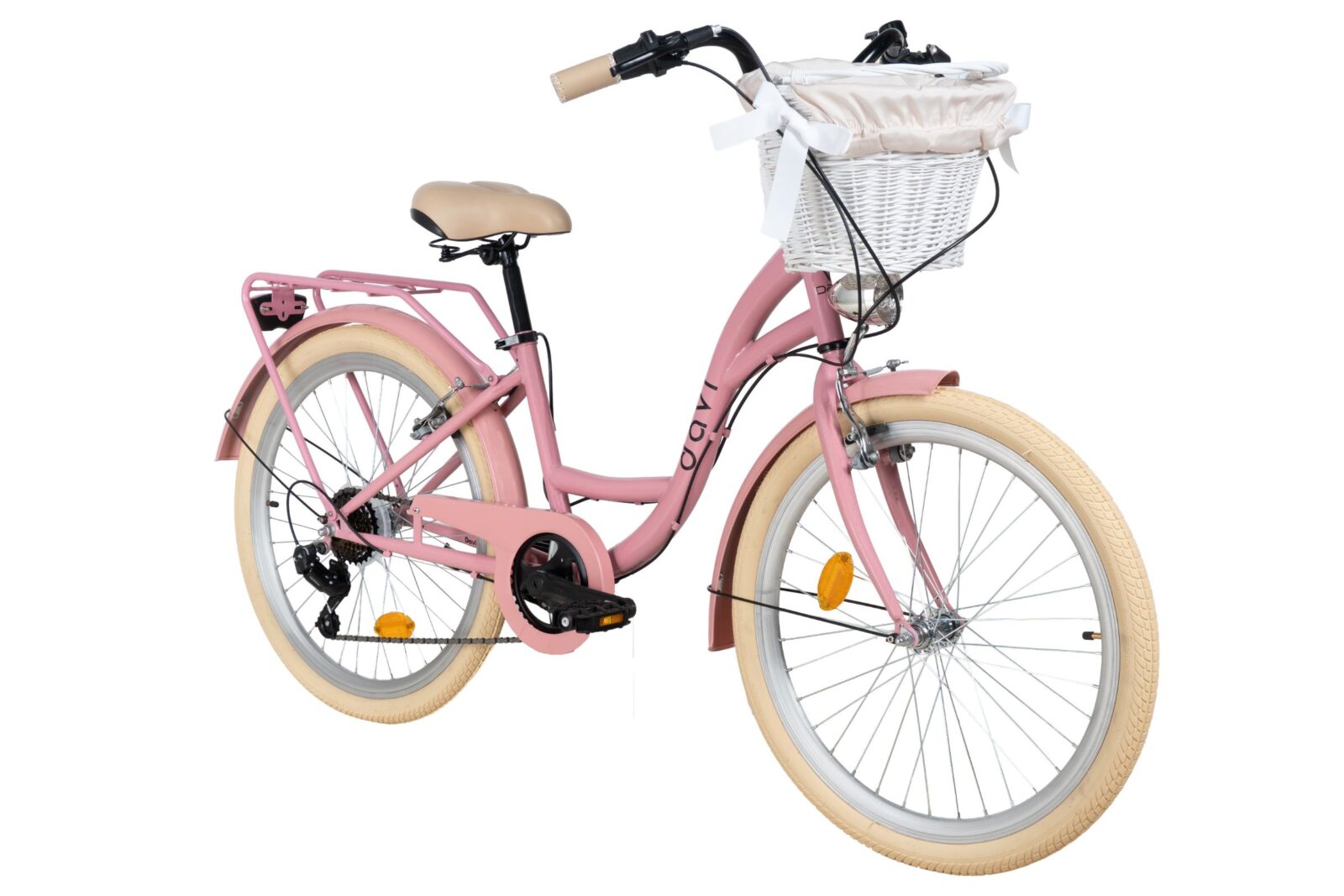 detský bicykel davi amelia 24", 130–165 cm, 7 prevodov, ružová/bežová farba