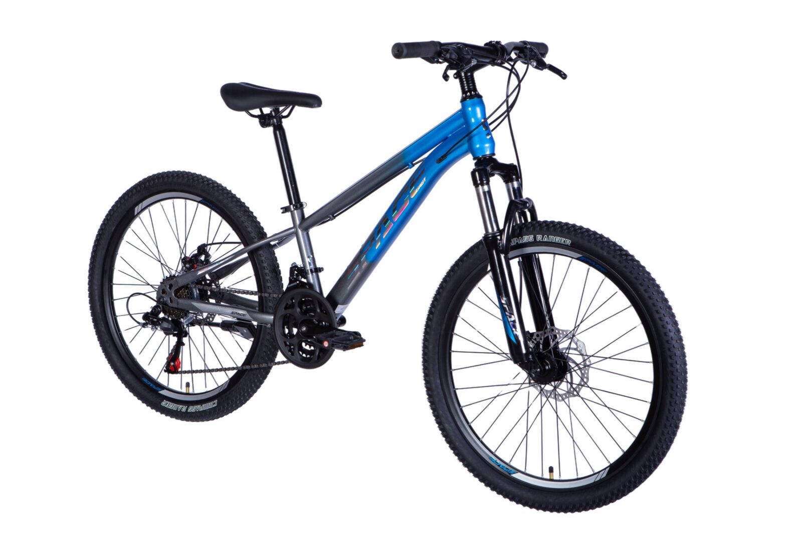 Modrý horský bicykel s kvalitným rámom.