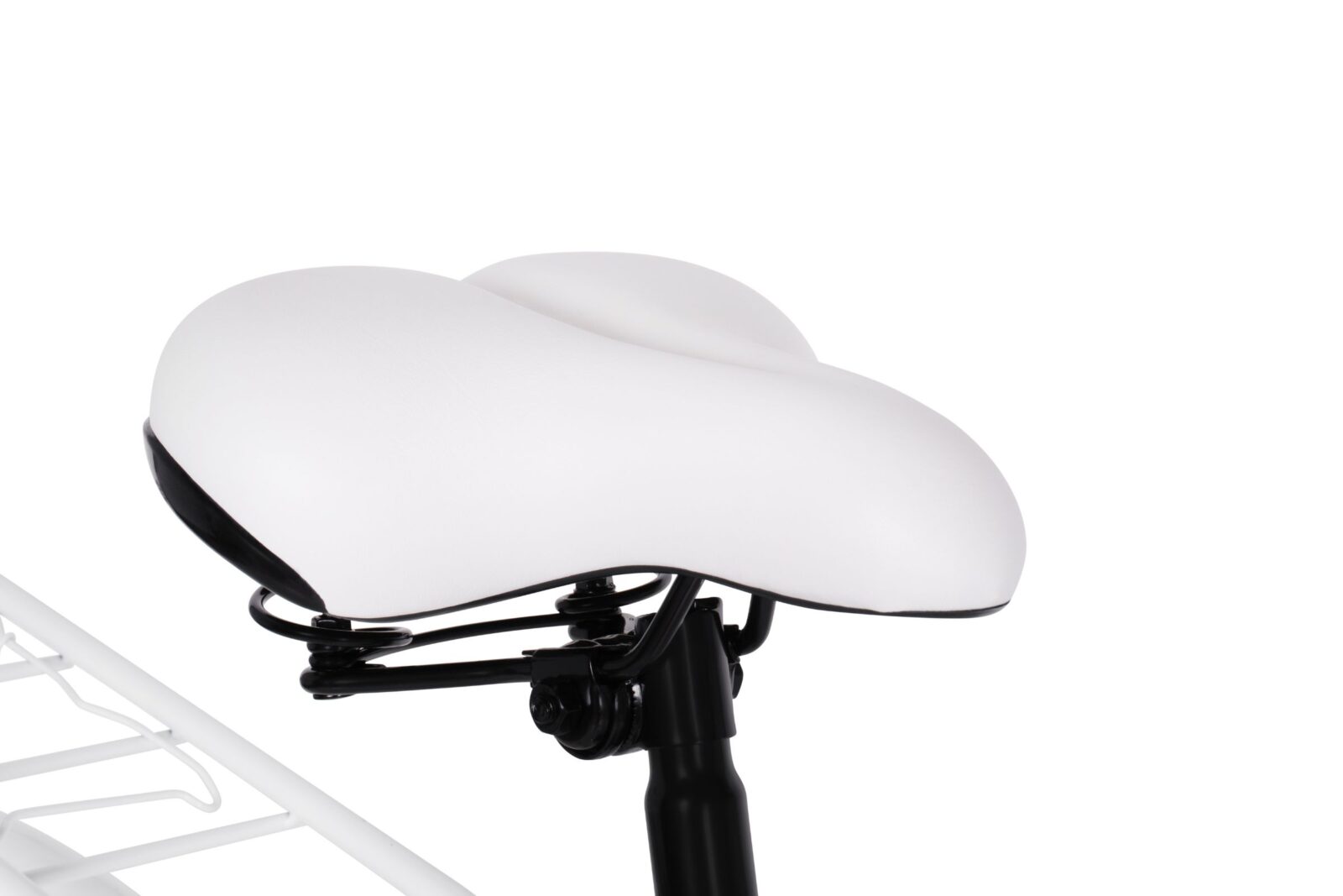 Vit cykelsadel med fjädring