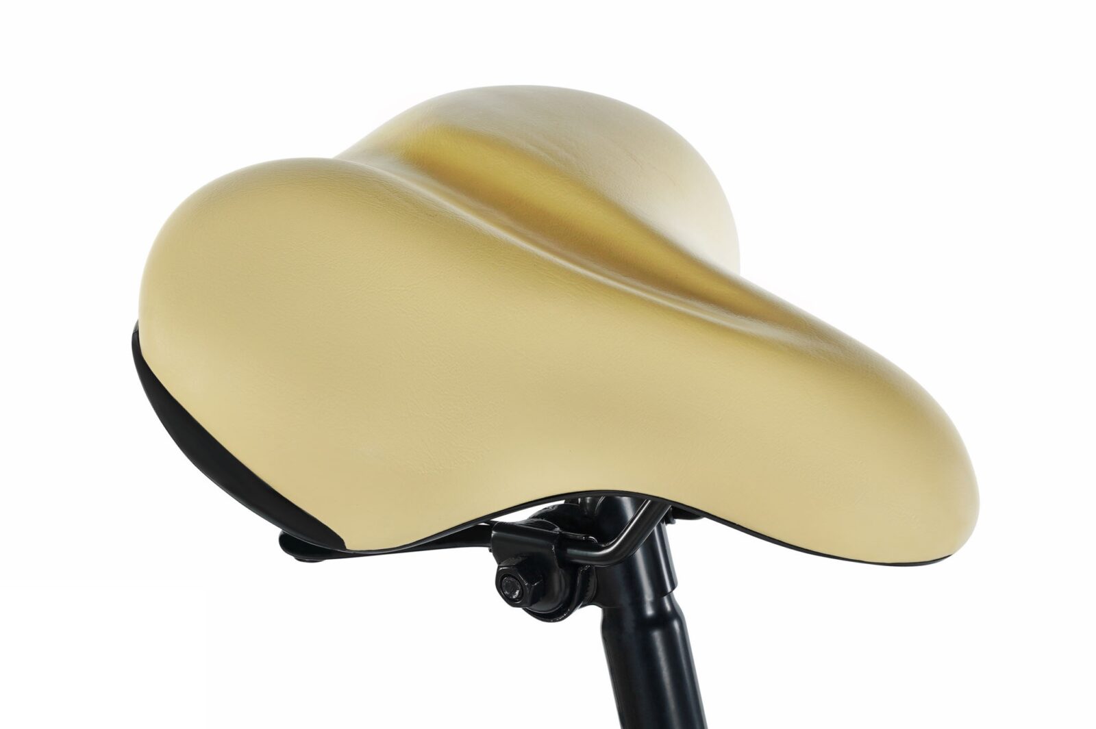 Bekväm beige cykelsadel, närbild.