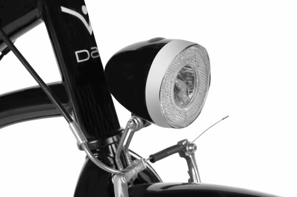 Cykelfälg med framlampa och vajer