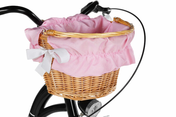 Cykelkorg med rosa tyg och rosett