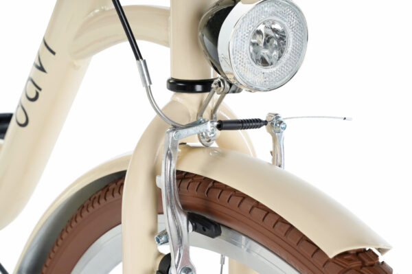 Närbild av cykelbroms och strålkastare