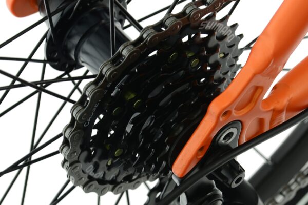 Närbild på cykelkedja och drev