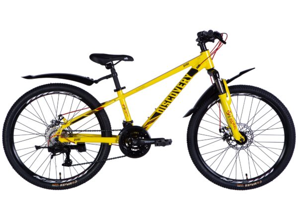 Gul mountainbike med svarta detaljer