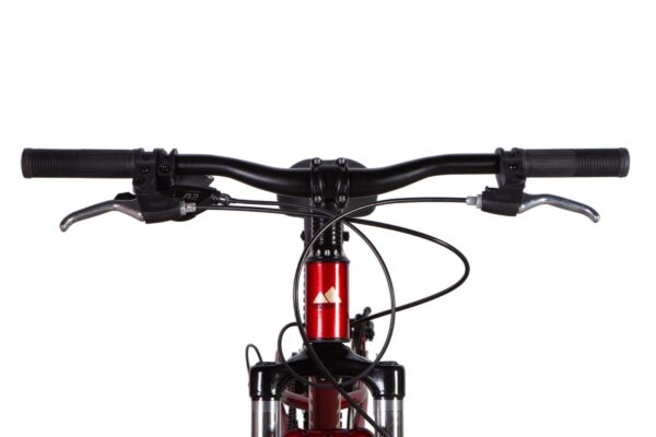 Mountainbike styre med bromshandtag och kablar