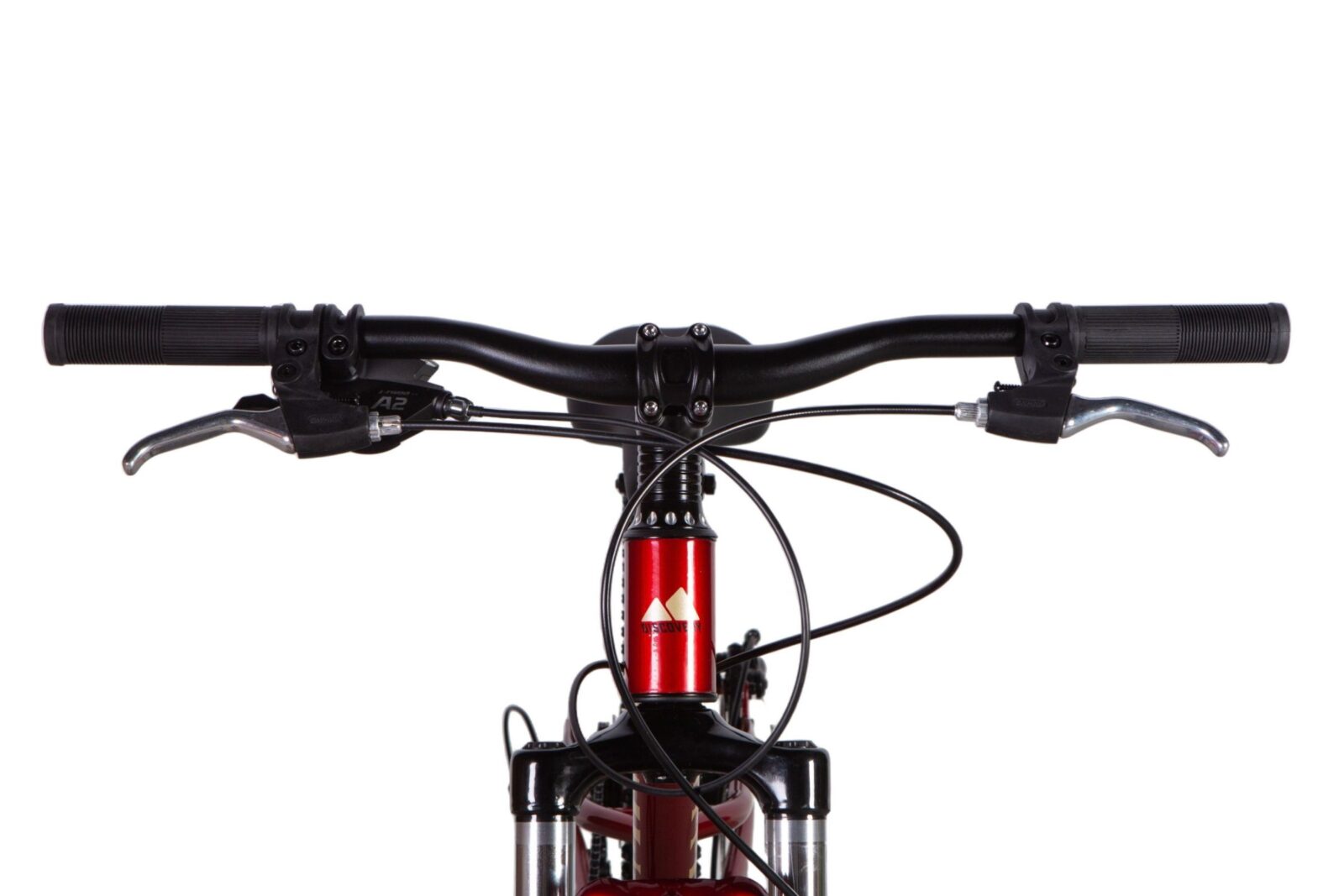 Mountainbike med röd ram och svarta styren