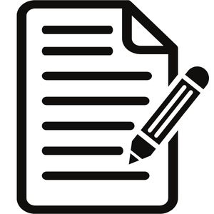 Ikon av dokument med penna, svartvit