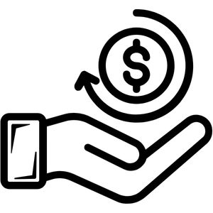 Hand med pengaikon återbetalning