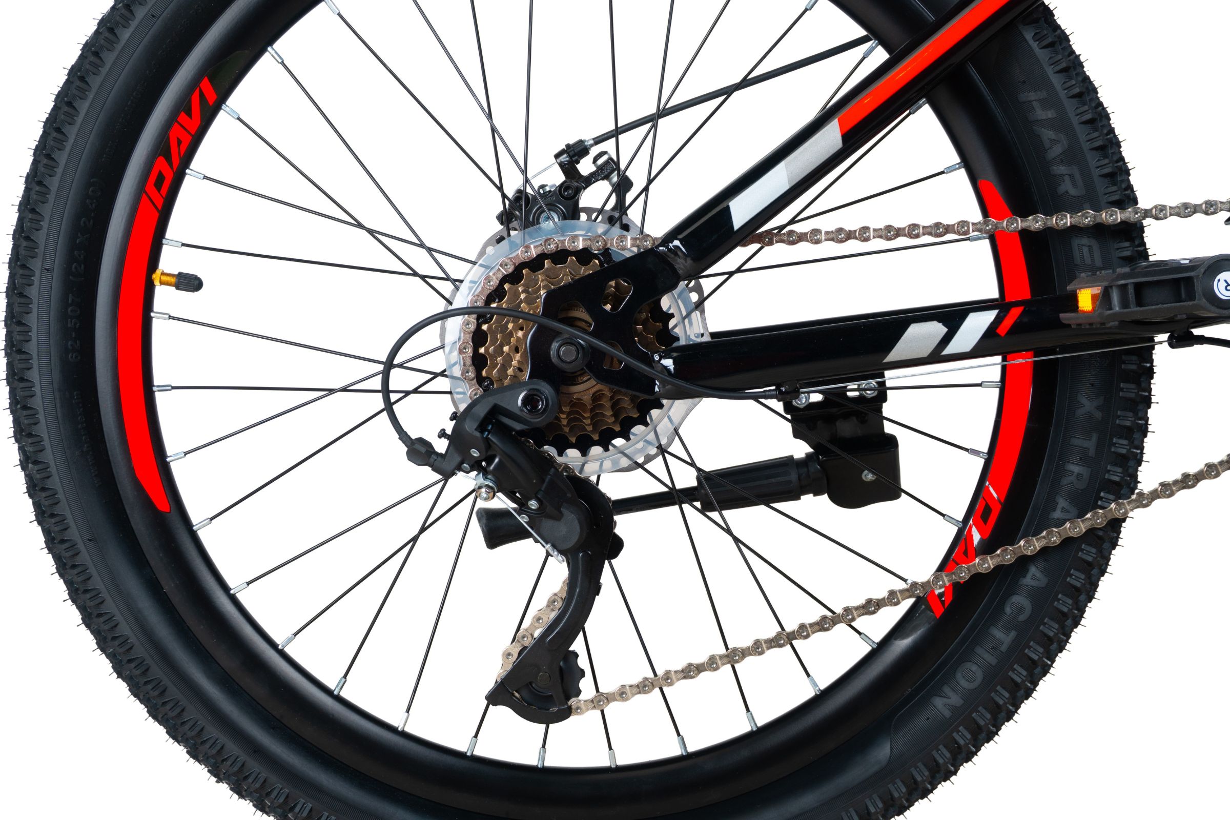 bicicleta copii davi terrano 24", 130 160 cm, 21 viteze, negru/rosu