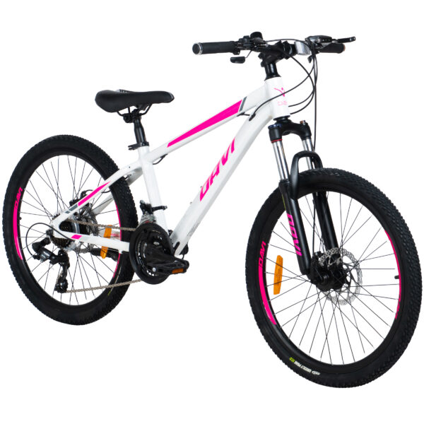 detský bicykel davi bella hliník 24", 130 160 cm, 21 prevodov, biela/ružová farba