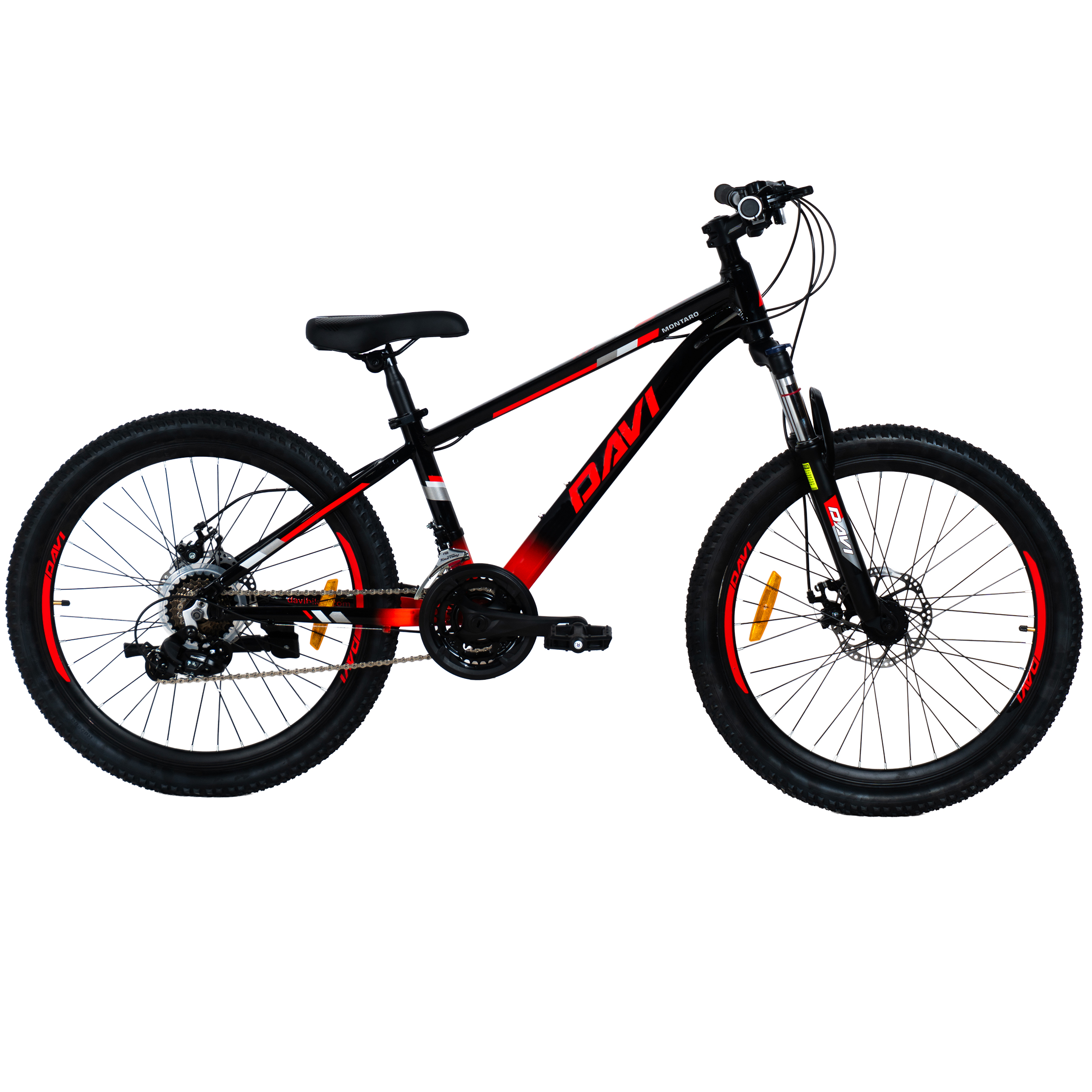 Detský bicykel Davi Montaro Hliník, 24", 130-160 cm, 21 prevodov, Čierna/Červená farba