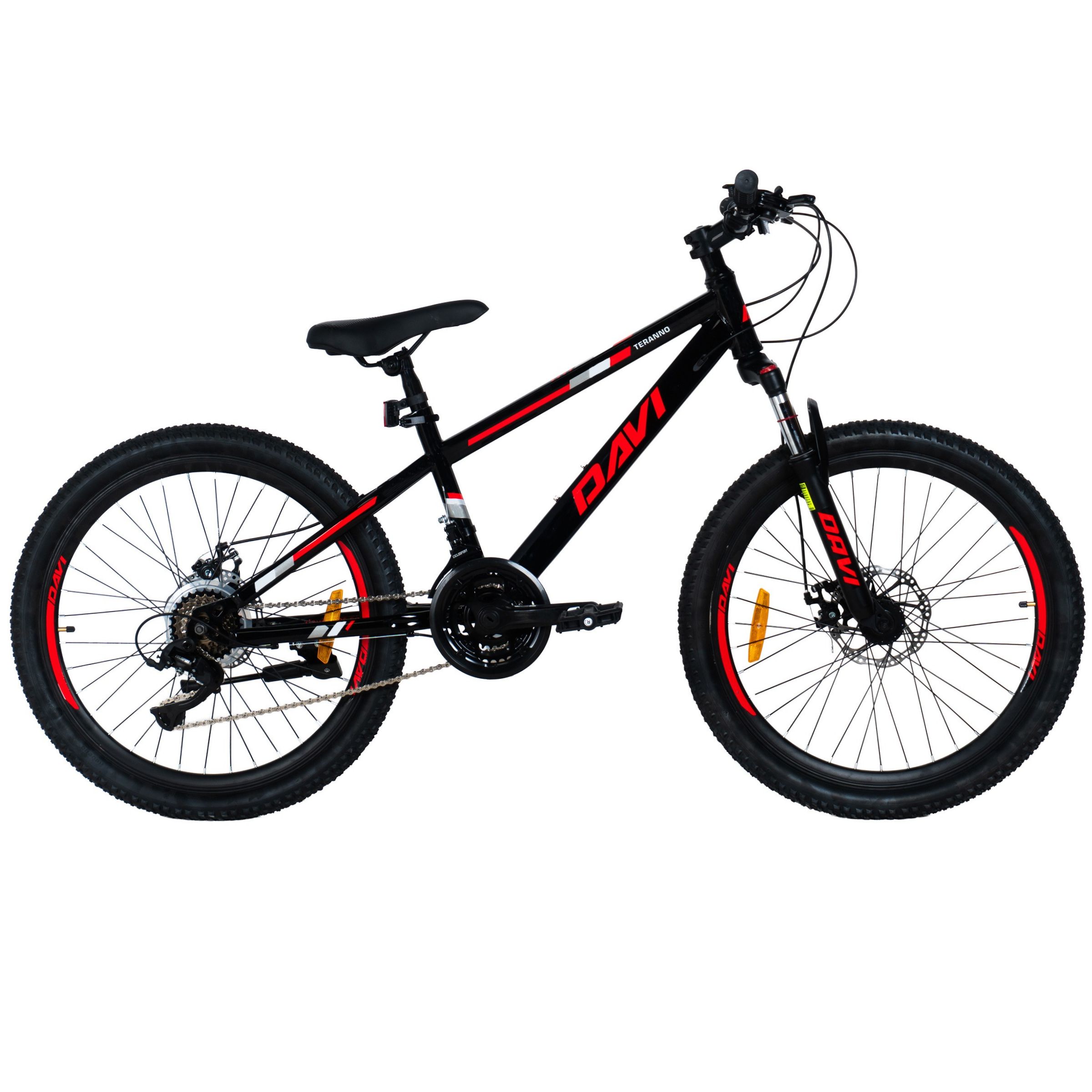 Detský bicykel MTB Davi Terrano 24, 130-160 cm, 21 prevodov, Čierna/Červená farba