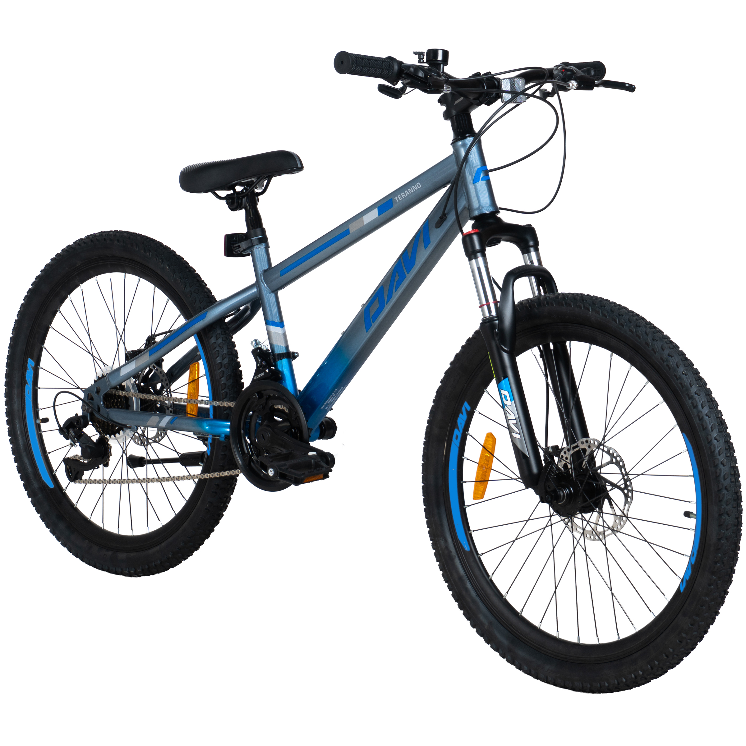 detský bicykel davi terrano 24, 130 160 cm, 21 prevodov, sivá/modrá farba
