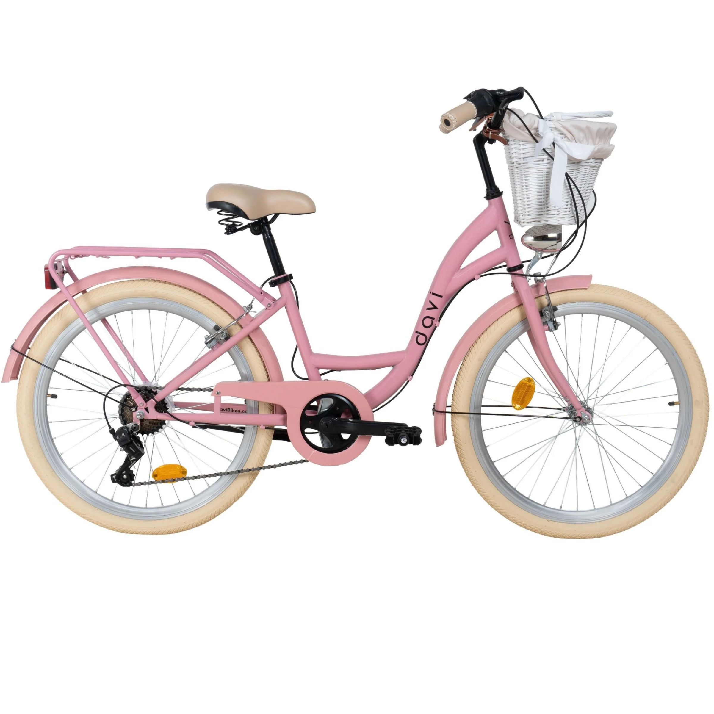 Detský bicykel Davi Amelia 24", 130–165 cm, 7 prevodov, Ružová/Bežová farba