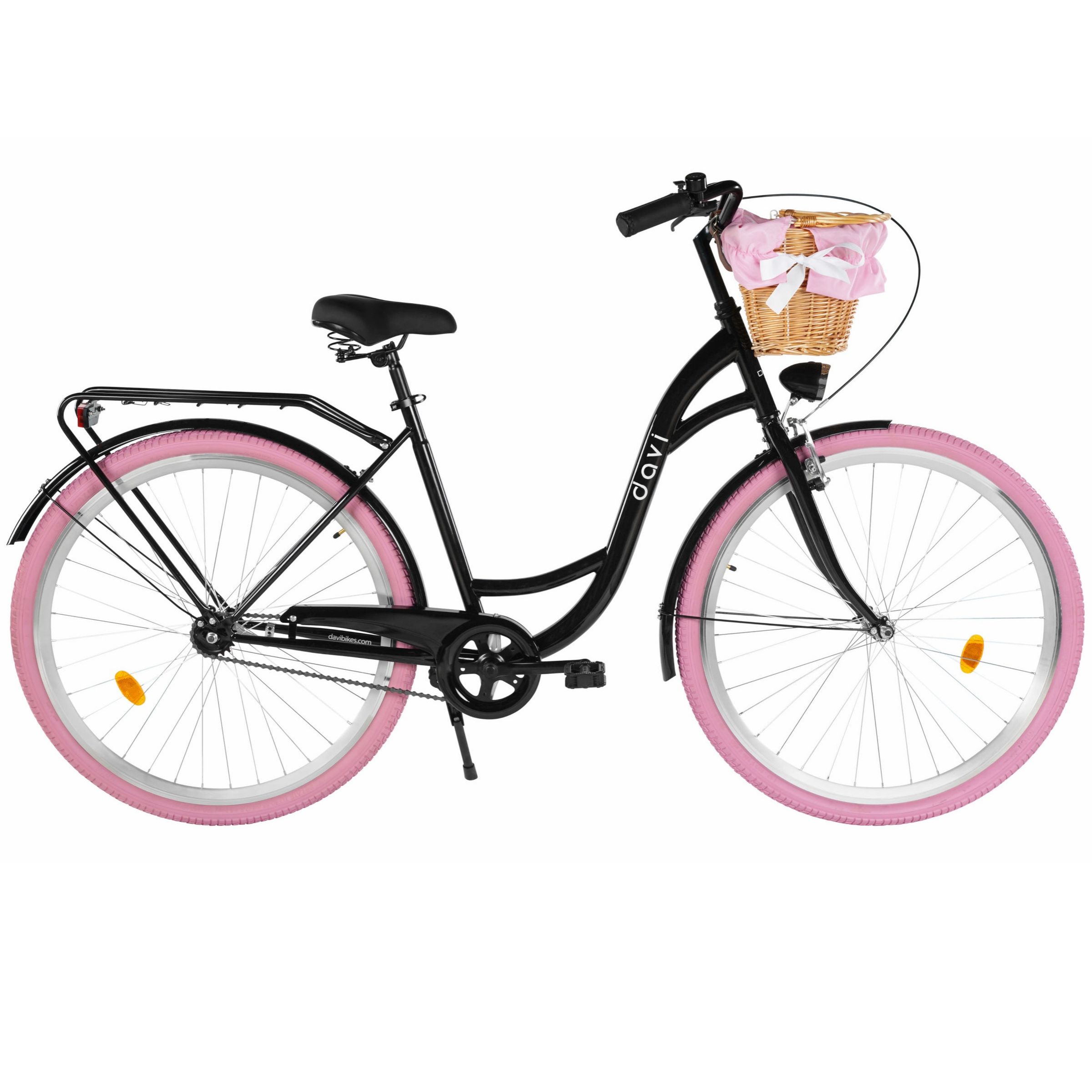 dámsky bicykel davi lila 28", 160–185 cm, 1 prevod, Čierna/ružová farba